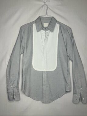 Band Of Outsiders Mens Long-Sleeve Button Down Gray Shirt White Bib Panel